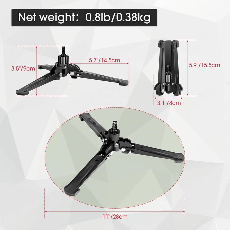 Manbily Mini Tripod Base for Monopods, 3/8" Screw Desktop Stand with Three Feet, Monopod Support, Travel for Ball Head Tripod/Fluid Head DSLR Camera Camcorder, Tilt 20° & Rotate 360° (Black) - Image 5